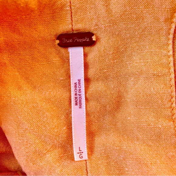 Free People Shining Sun Wrap Linen Jumpsuit Romper Playsuit Orange Cutout Sz L - Picture 11 of 12